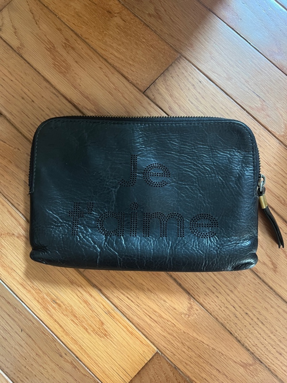 Je t’aime Black Leather Zip Pouch